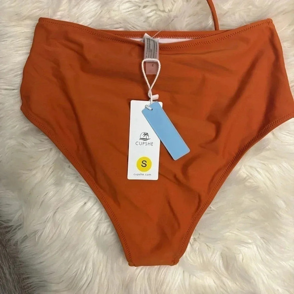 NWT cupshe orange teal green floral high waist bikini sz small - Picture 7 of 7